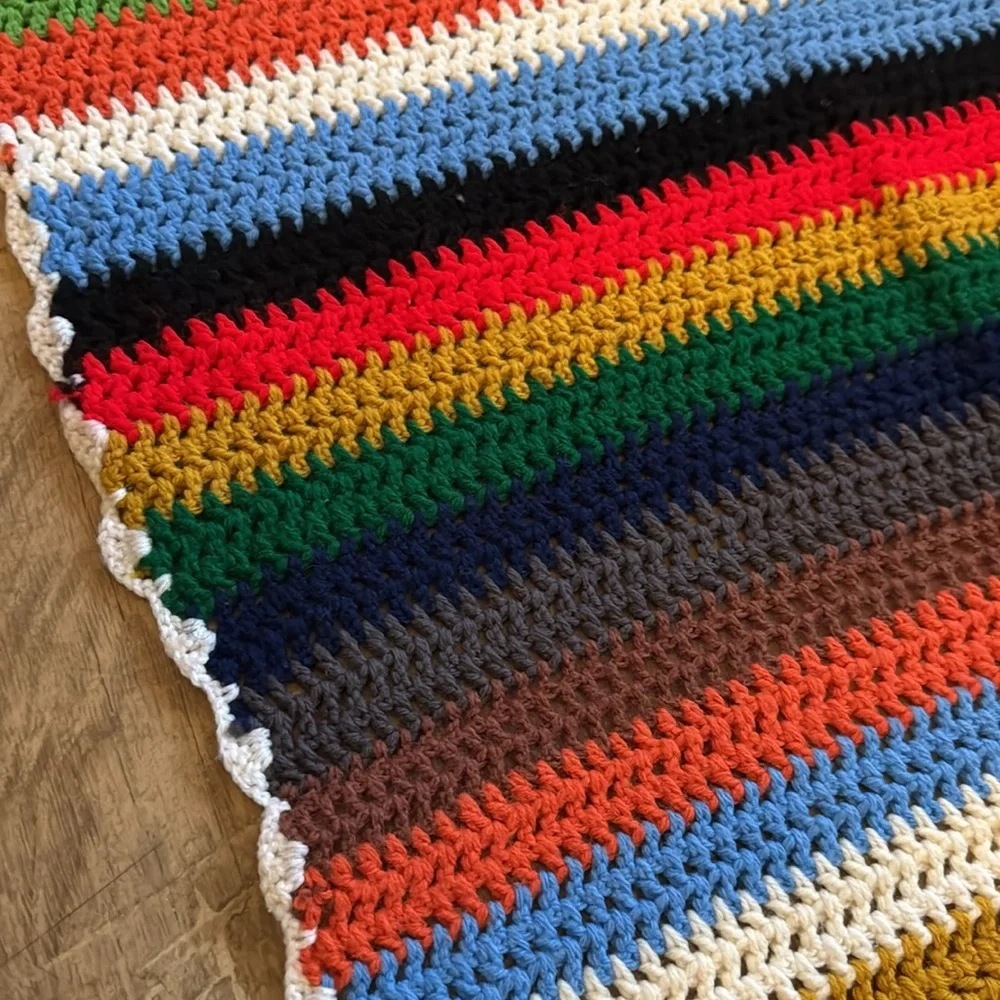 Vintage Colorful Striped Crochet Blanket